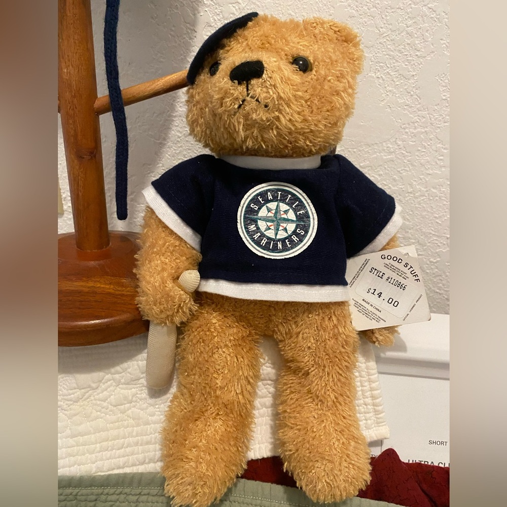NEW! VTG 1999 MLB “Seattle Mariners 12” Team Bear” w/Cap Bat Navy T-shirt w/Tags